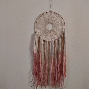 🌺 NEW Handcrafted Bohemian Dreamcatcher with Pink and Cream Streamers